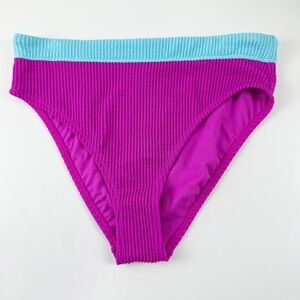 NEW Salt + Cove Bikini Bottom Juniors Size Large Pink Blue Crinkle Swim Ribbed